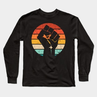 Black History Month Raised Fist Retro Sunset Grunge effect Long Sleeve T-Shirt
